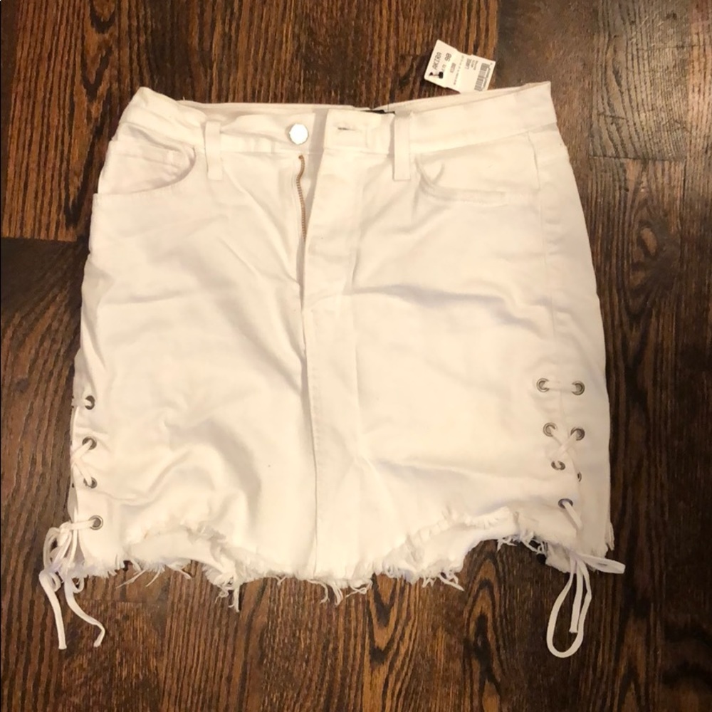 White Denim Lace Up Skirt- Akira